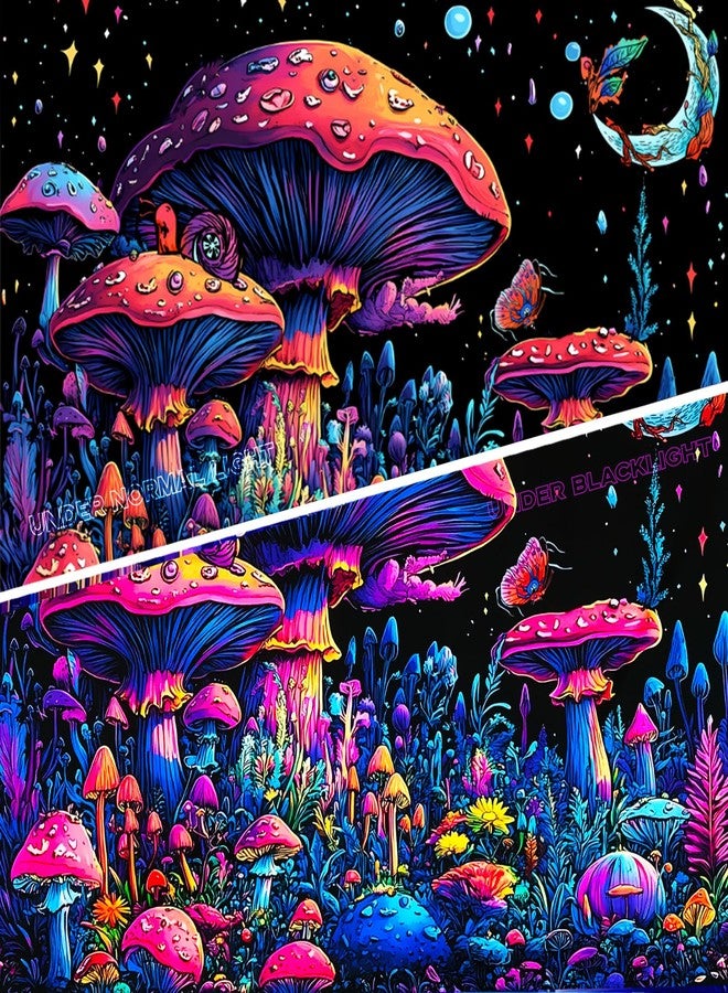 TUGCAY Blacklight Mushroom Tapestry Fantasy Forest Moon Butterfly Plant Snail Tapestry UV Reactive Aesthetic Wall Hanging Tapestries for Bedroom Dorm Living Room Classroom Decor 47 x 35 Inches - Image 5